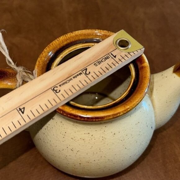 Vintage Enesco Country Road Teapot With Lid Speckled Cream & Brown Chicken Motif - Picture 7 of 7